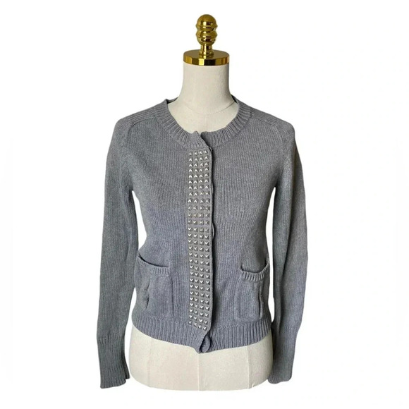 J. CREW | Women's Button Front Studded Cotton Cardigan Jacket Grey Size XS - Picture 2 of 7